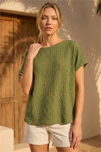 Green Textured Stretch Tunic Top