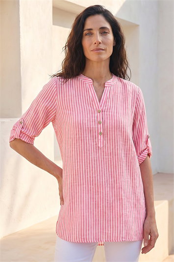 Pink Classic Stripe Button Front Top