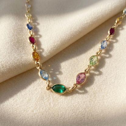 Metallic 18Ct Gold Vermeil Multi Gemstone Crystal Necklace