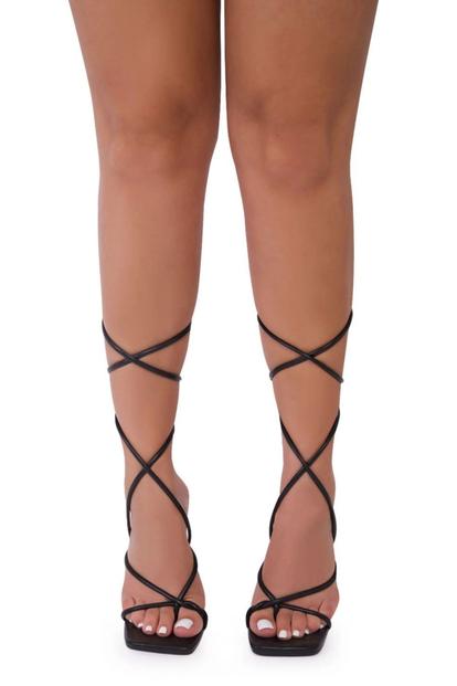 Black Strappy Stiletto Square Toe Heels - Danira