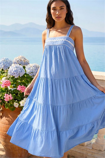 Blue Ric Rac Trim Midi Dress
