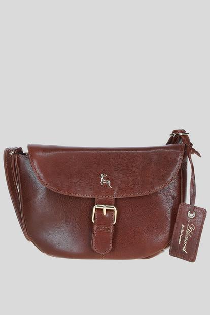 Black 'Violet' Real Leather Flap-Over Crossbody Bag