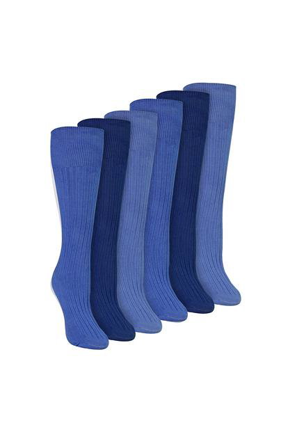Black 6 Pairs Ladies 100% Cotton Knee High Socks | Long Ribbed Non Elastic Top Socks