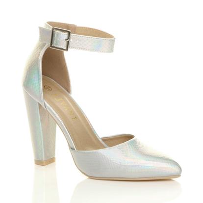Metallic High Heel Ankle Strap Pointed Toe Mermaid 2 Part Shoes