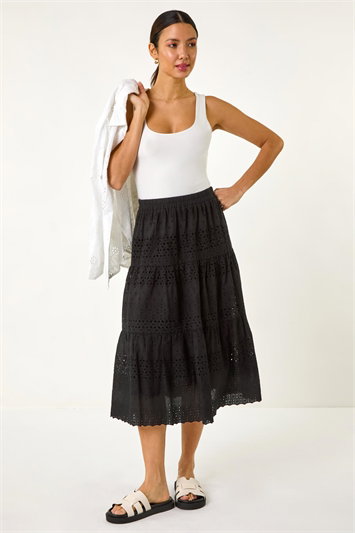 Broderie Cotton A-Line Midi Skirt 17059708