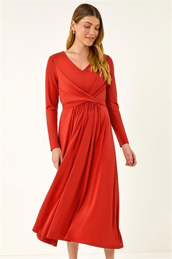 Twist Front Stretch Midi Dress 14772226