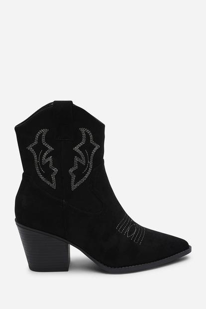 Black Seraphina Black Suede Cowboy Boots Ankle Length Western Block Heel