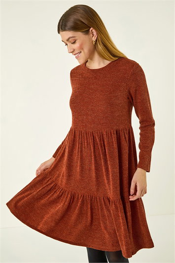 Red Textured Frill Stretch Dress