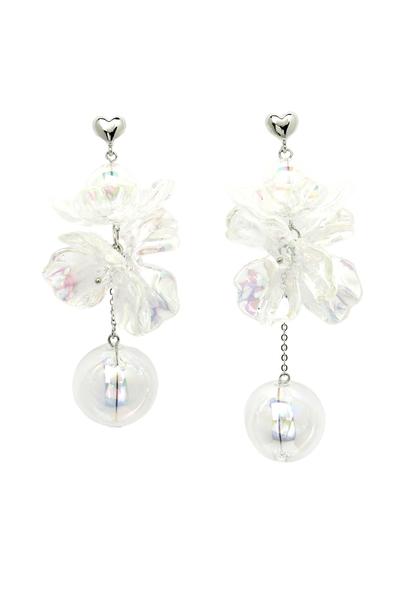 White Mother Of Pearl Floral Dangling Earrings