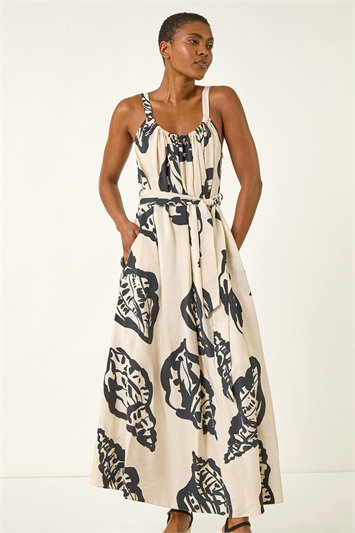 White Strappy Shell Print Maxi Dress