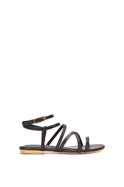 Black Flat Gladiator Strappy Sandals With Open Toe