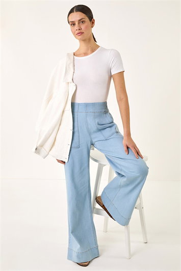 Multi Cotton Stretch Wide Leg Jean