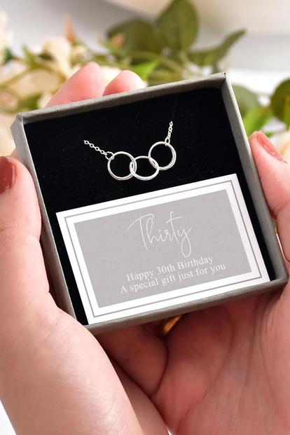 Metallic 30Th Birthday Gift Circles Necklace Silver