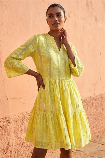 Yellow Tie Dye Shimmer Smock Dress