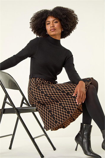 Cream Contrast Skirt Ribbed Jumper Dress