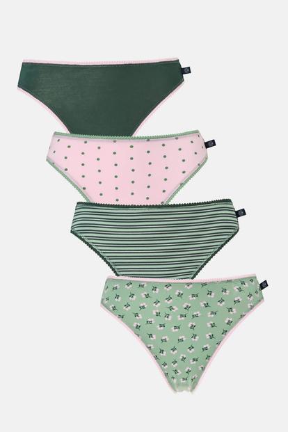 Multi Pack Of Four "Juniper" Bamboo High Leg Knickers
