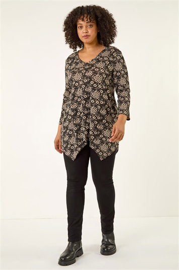 Curve Floral V-Neck Stretch Top 19463508