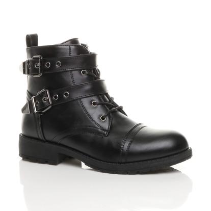 Black Low Heel Biker Ankle Boots