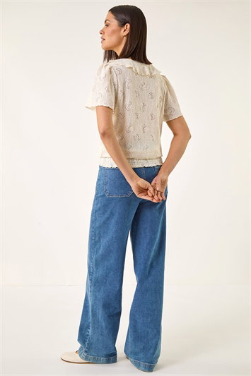 Textured Frill V-Neck Top 19485124