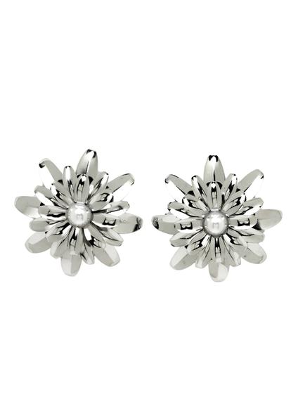 Metallic Silver-Colored Floral Stud Earrings