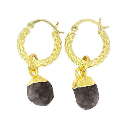 Metallic Raw Herkimer Diamond April Birthstone Huggie Hoops Gold Vermeil Plated Gemstone Earrings