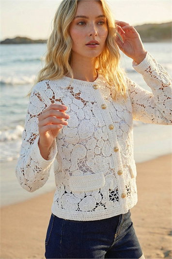 White Crochet Knit Jacket