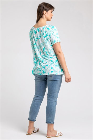 Curve Leaf Print Swing Tunic Top 19179839