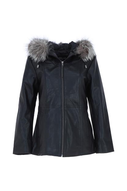 Real Leather Hooded Jacket with Fur M000059667