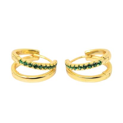 Metallic Emerald May Birthstone Double Hoop Small Huggie Gold Plated Earrings