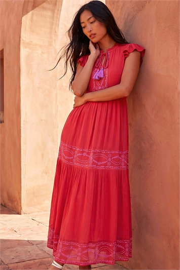 Petite Embroidered Tiered Midi Dress 14922578