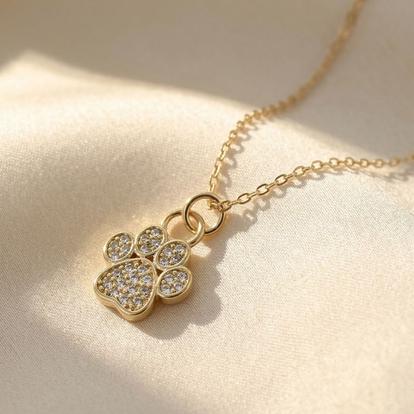 Metallic Mini Dog Cat Paw Print Charm Gold Plated Necklace