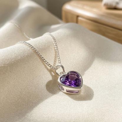 Purple Mini Heart Silver Amethyst February Birthstone Necklace