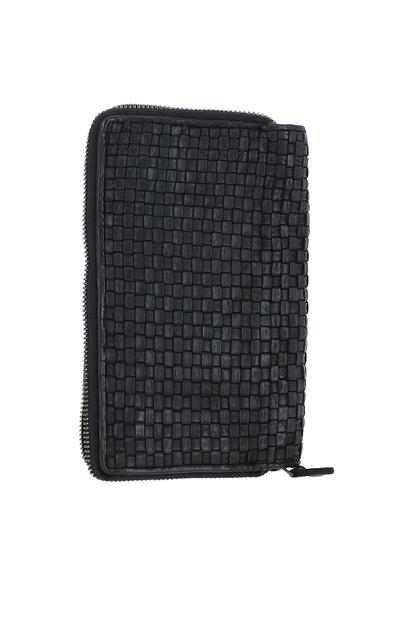 Black 'Grazia Infinita' Woven Leather Vintage Zip Around Large Purse