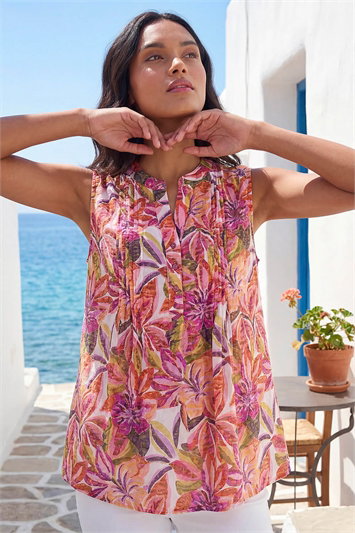 Pink Floral Burnout Pintuck Shirt