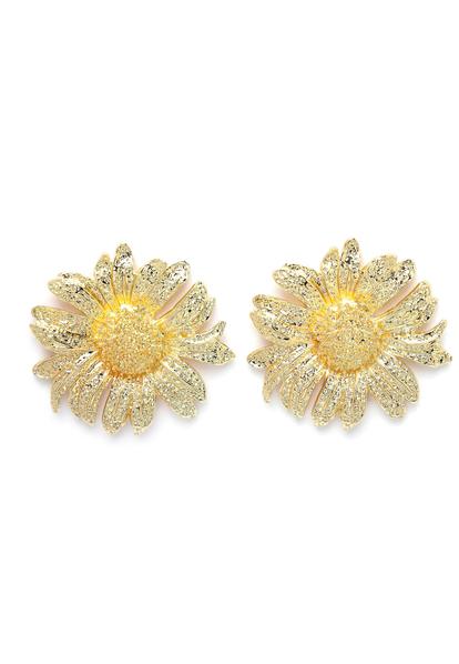 Metallic Silver-Coloured Floral Stud Earrings