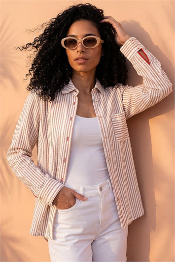 Cream Textured Stripe Collared Shirt