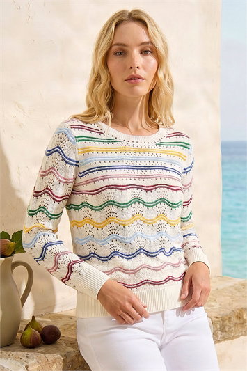 White Stripe Wave Knit Jumper
