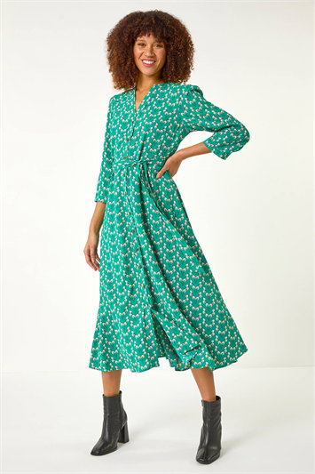 Leaf Print Midi Shirt Dress 14639234