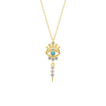 Metallic Turquoise Evil Eye Eyelash Drop Sterling Silver Necklace