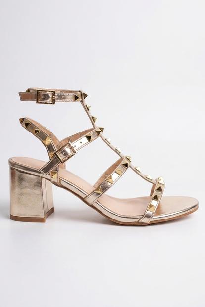 Black Edie Studded T Bar Block Sandals