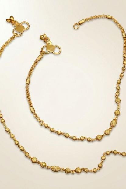 Metallic Golden Brass Rounds Beaded Minimalist Boho Slim Foot Indian Payal Anklet