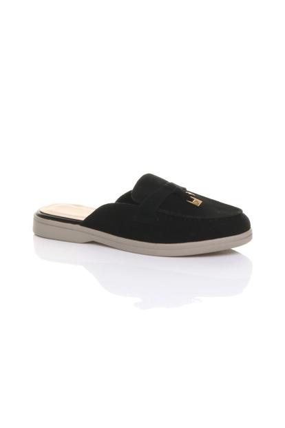 Black Flat Slip On Open Back Loafers Mules