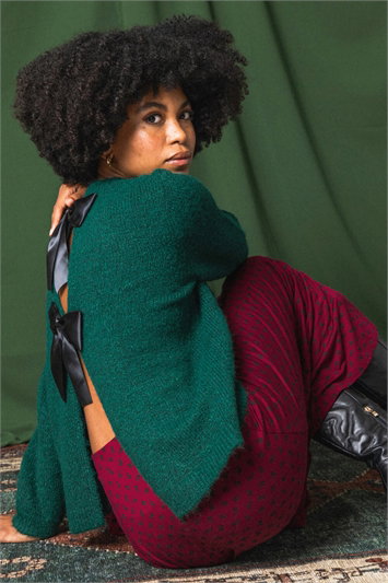 Green Bow Back Metallic Knit Jumper