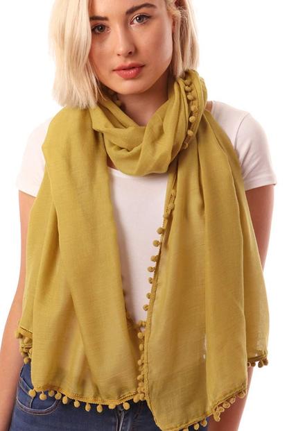 Multi Lightweight Pom Pom Scarf
