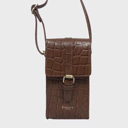 Purple 'Petra' Croc Real Leather Mobile Phone Crossbody Bag