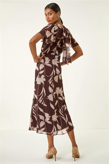 Floral Print Flutter Sleeve Midi Dress 14793619