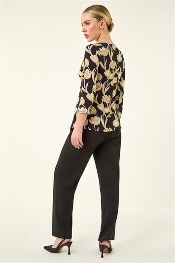 Petite Floral Knot Front Stretch Top 19501608
