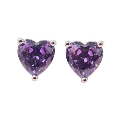 Purple Amethyst Heart Sterling Silver Stud Gemstone Earrings