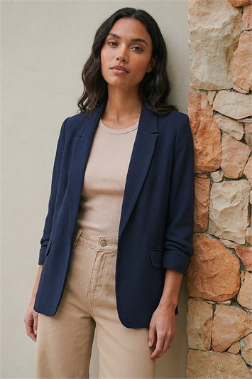 Ruched 3/4 Sleeve Blazer Jacket 15058360