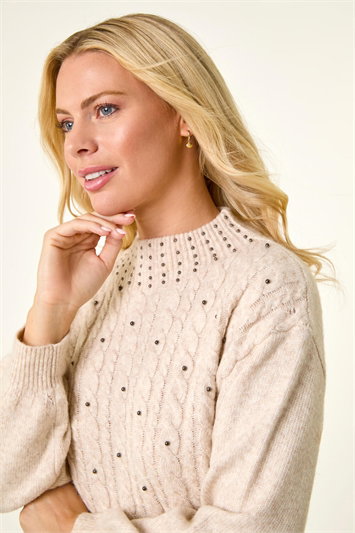 Petite Embellished Cable Knit Jumper 16313724